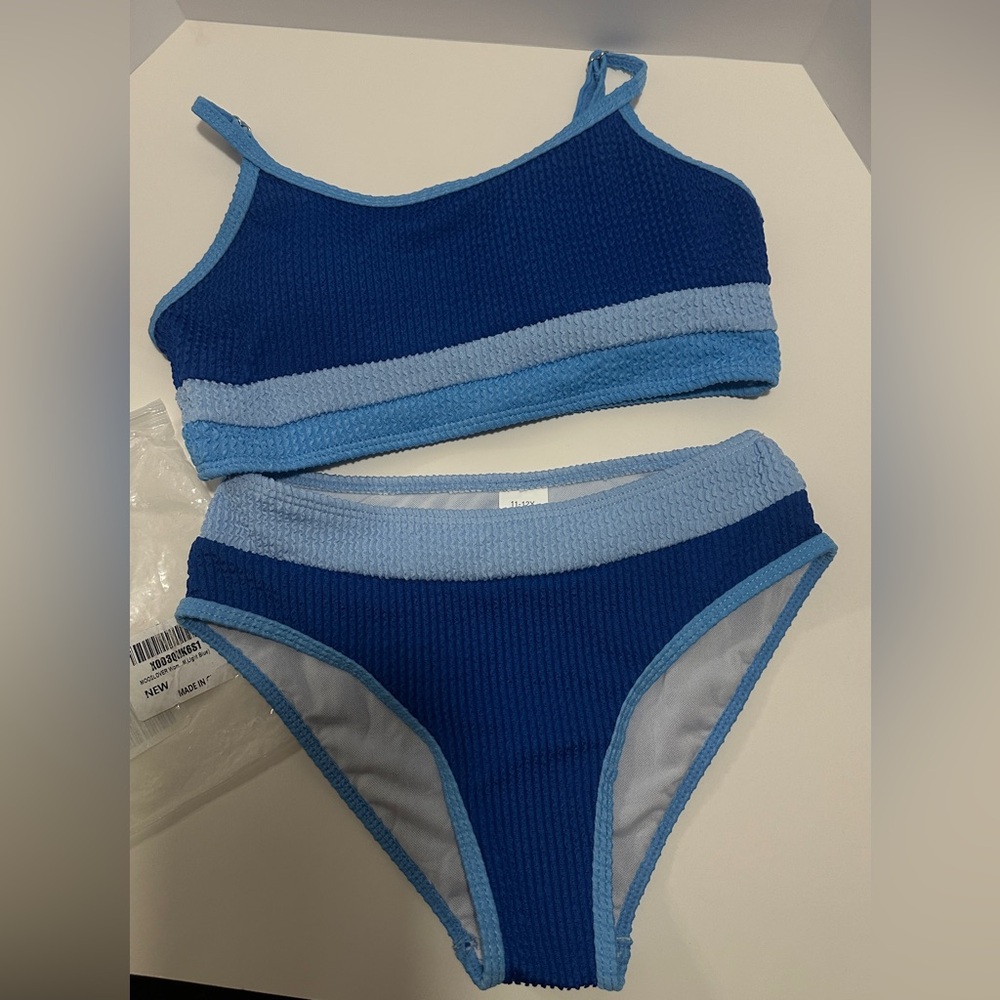 NWOT Blue Bikini Set Modern Sporty Design 11-12 Youth